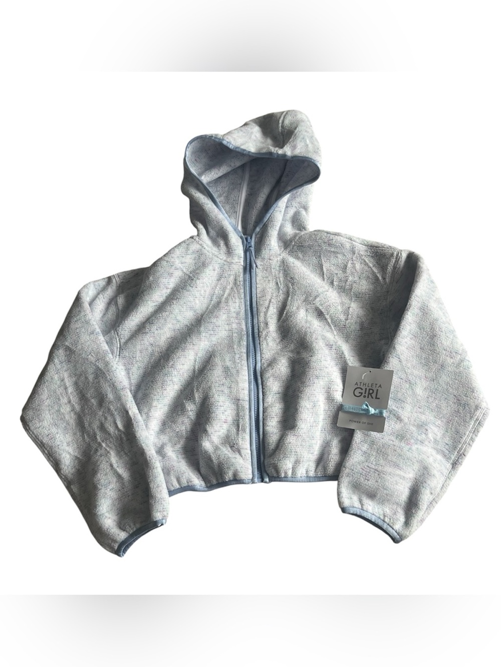 New With Tags Athleta Girl Full Zip Hoodie Light Grey Sherpa Large 12